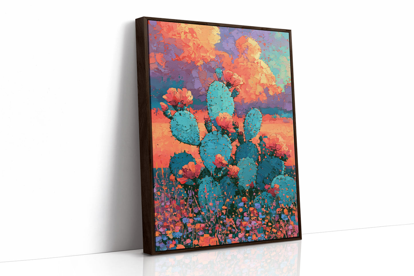Prickly Pear and Wildflowers at Dusk