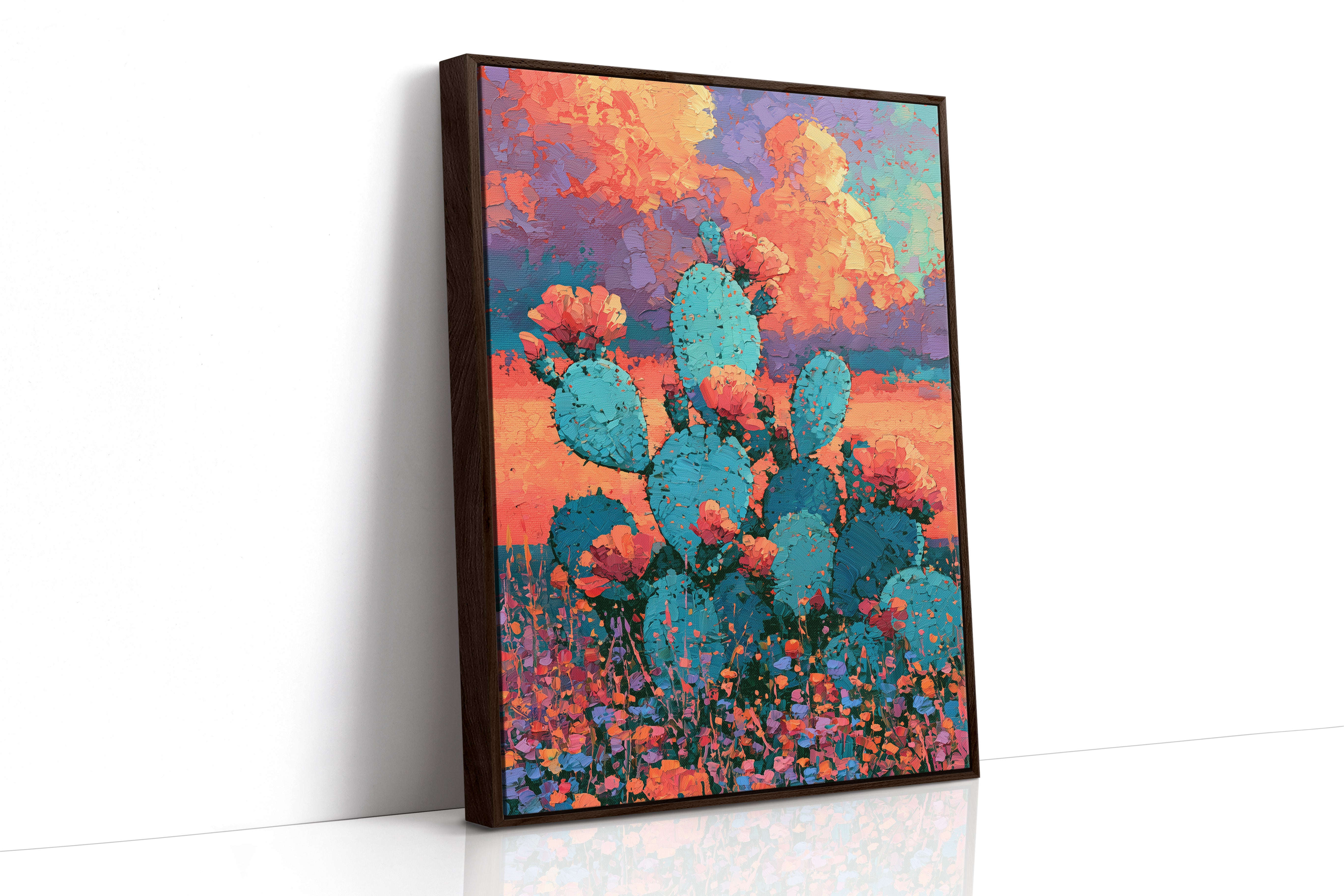 Prickly Pear and Wildflowers at Dusk