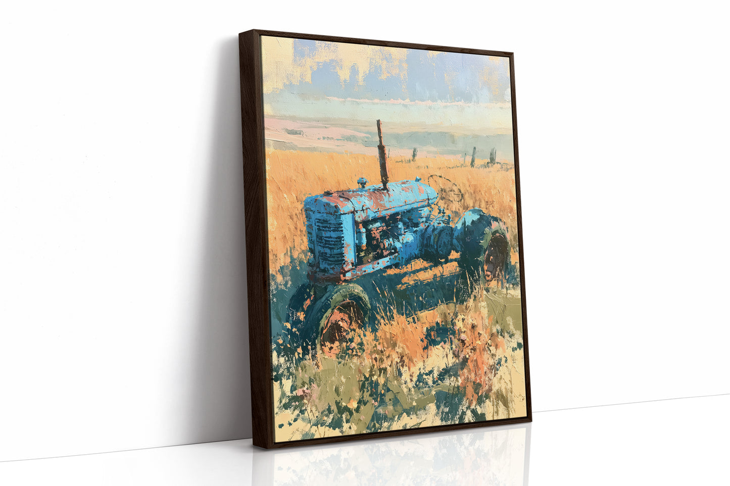 Faded Blue: Tractor Lost in Golden Grass