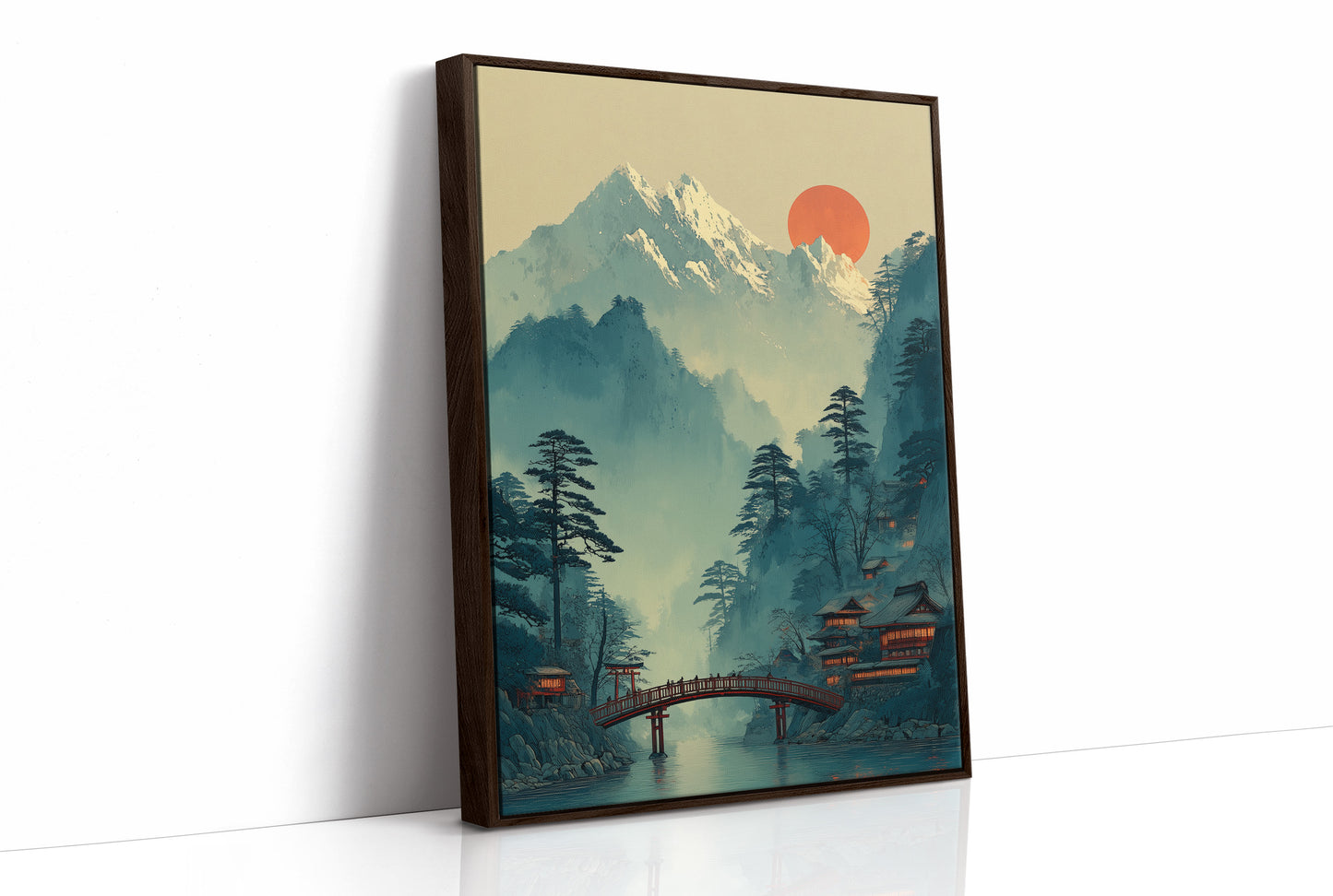 Sacred Bridge Beyond Misty Peaks