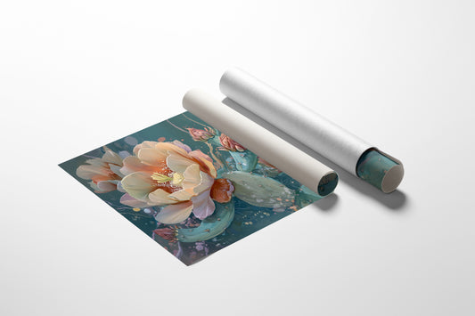 Desert Blooms Against Teal Sky