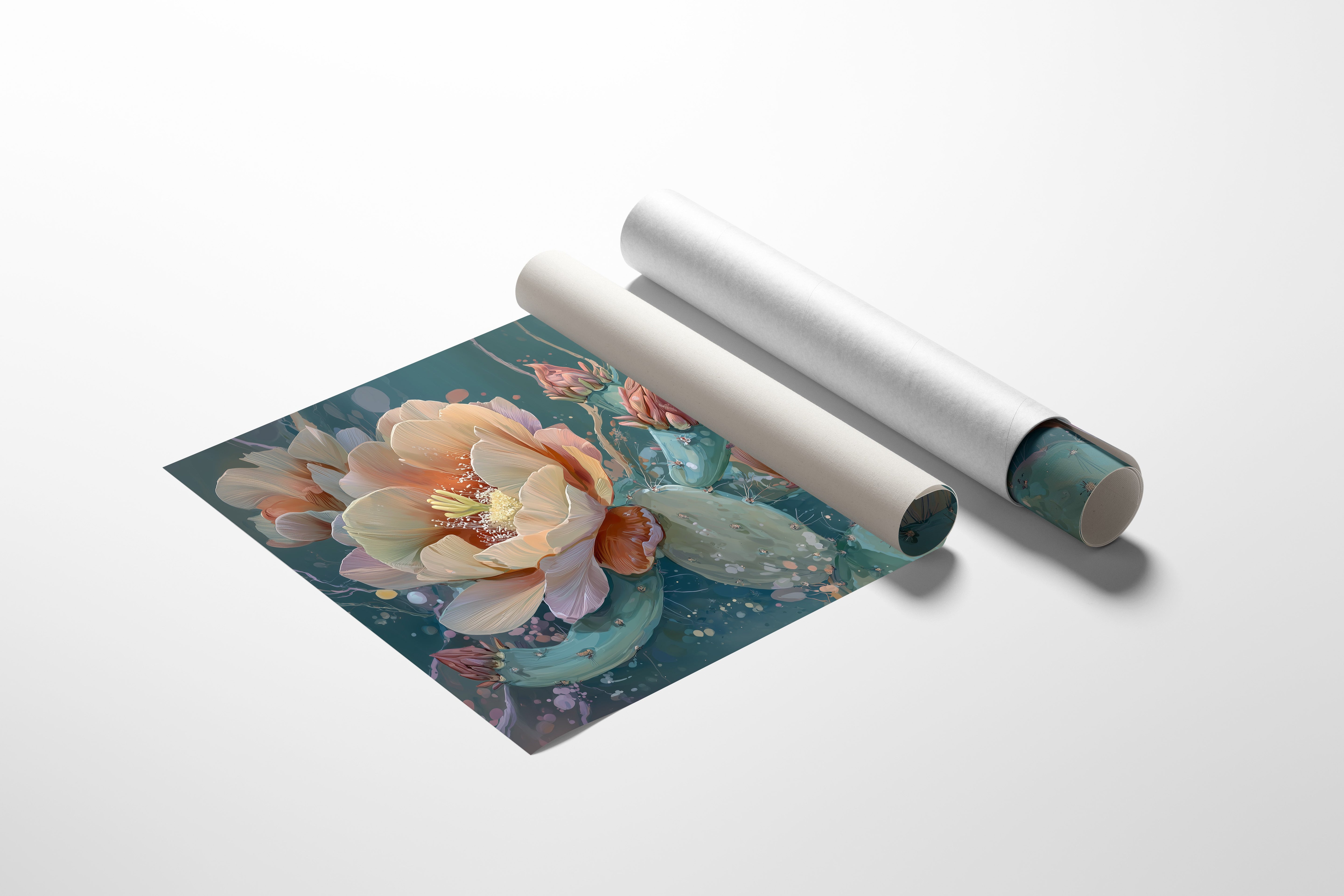 Desert Blooms Against Teal Sky