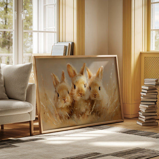 Curious Bunnies Dance Through Golden Grass