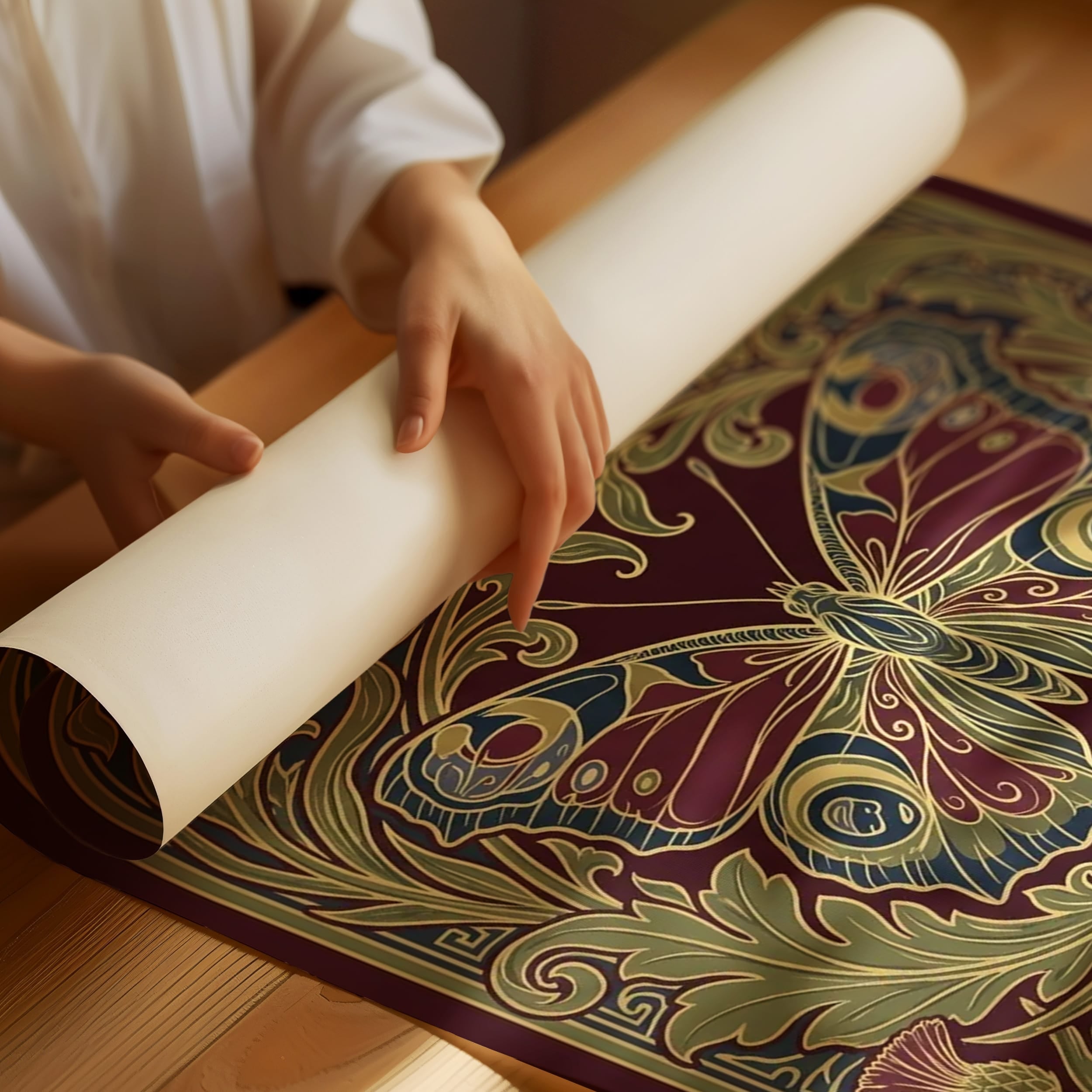 Peacock Butterfly Tapestry: Art Nouveau Pattern Study