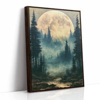 Golden Moon Over Pine Forest