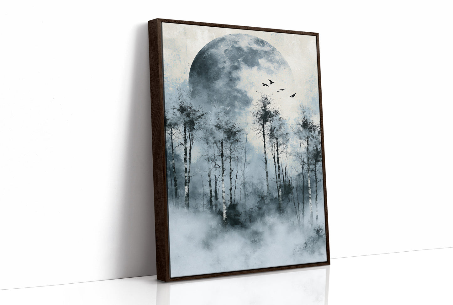 Ice Blue Moon Through Birch Fog