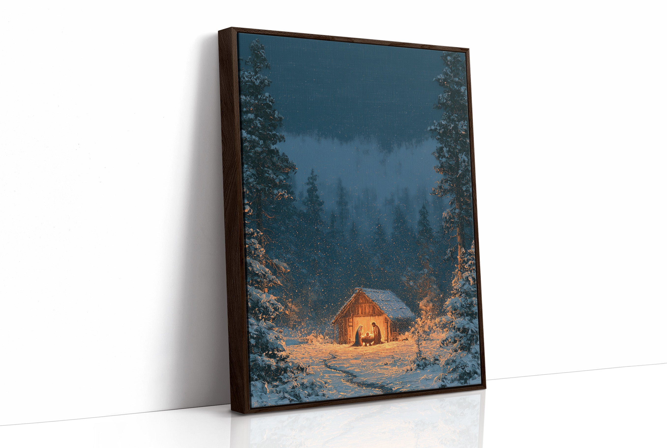 Manger in the Snowy Pines
