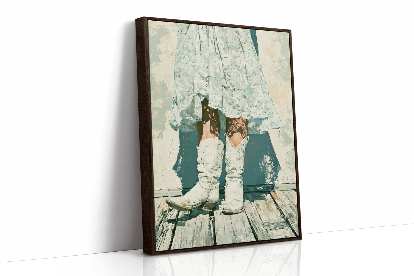 Lace Hem, White Boots, Wooden Porch