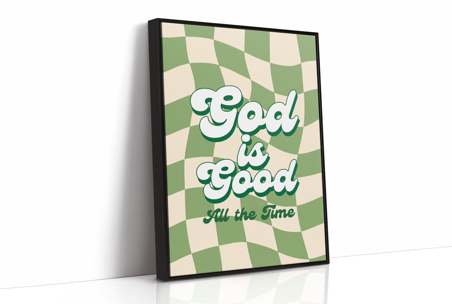 Retro Affirmations Wave Through Checkered Green