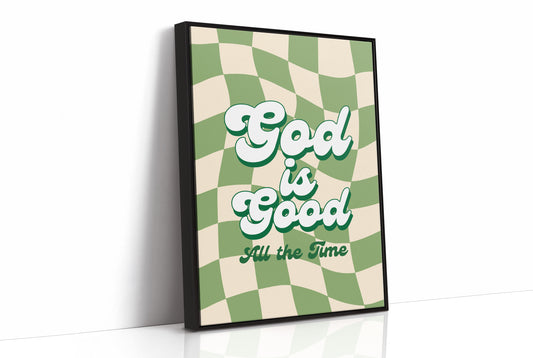 Retro Affirmations Wave Through Checkered Green