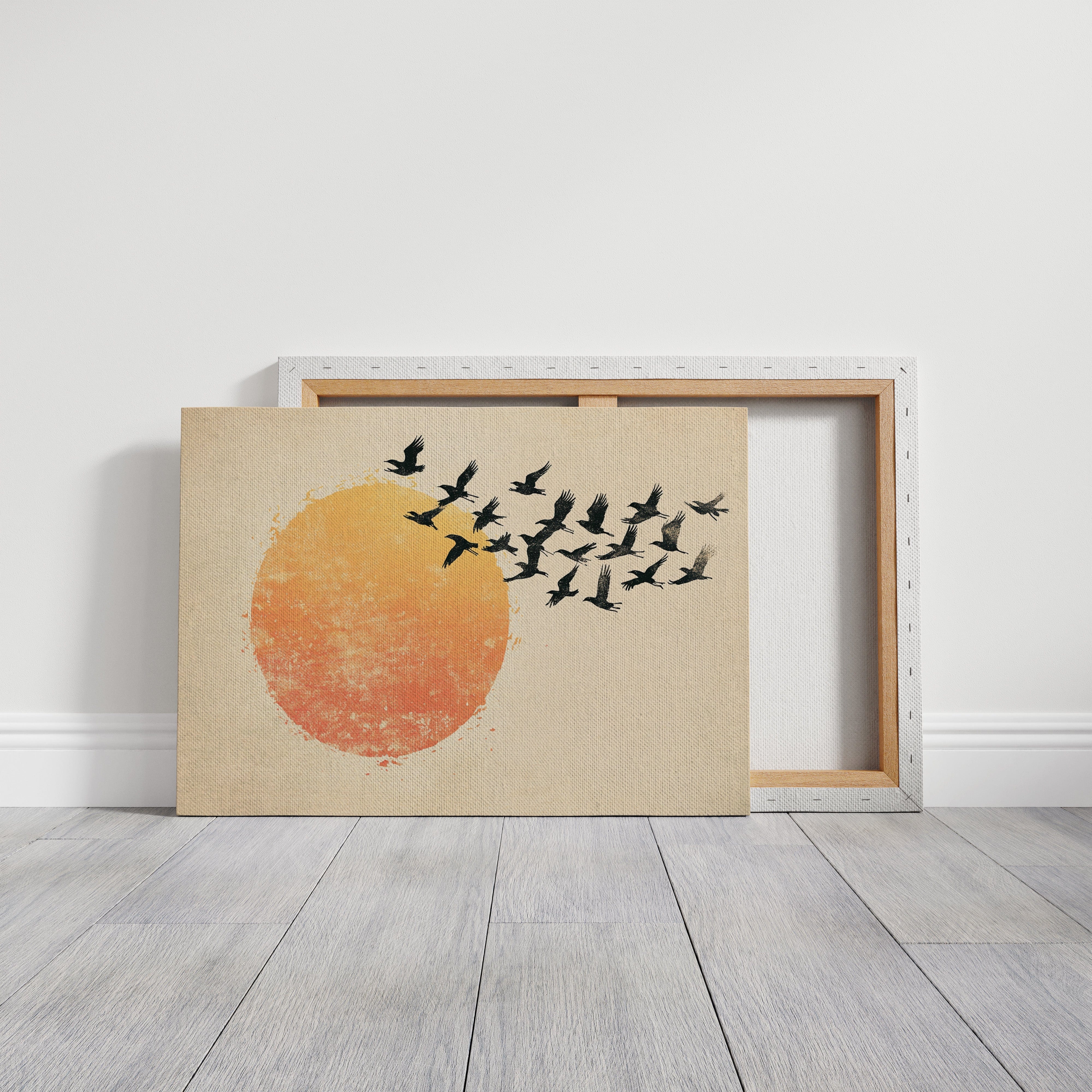 Minimalist Japanese Birds & Sun Print – Vintage Ink Illustration