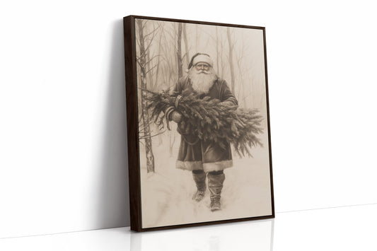 Vintage Santa Claus Drawing - Festive Holiday Art - Brown Framed Canvas image 1