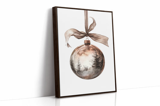 Rustic Forest Ornament Art Print - Woodland Holiday Decor - Brown Framed Canvas image 1