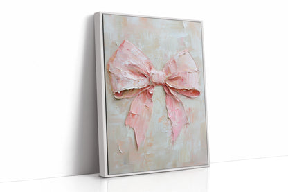 Soft Pink Bow – Romantic Textured Palette Knife Wall Art