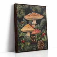 Enchanted Mushroom Forest Print - Woodland Holiday Decor - Brown Framed Canvas image 1