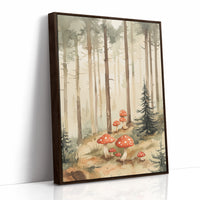 Enchanted Forest Mushroom Print - Whimsical Nature Art - Brown Framed Canvas image 1