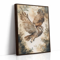 Majestic Owl Watercolor Print - Nature Wildlife Art - Brown Framed Canvas image 1