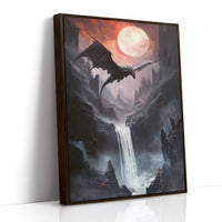 Dragon Over Moonlit Canyon - Fantasy Wall Art - Brown Framed Canvas image 1