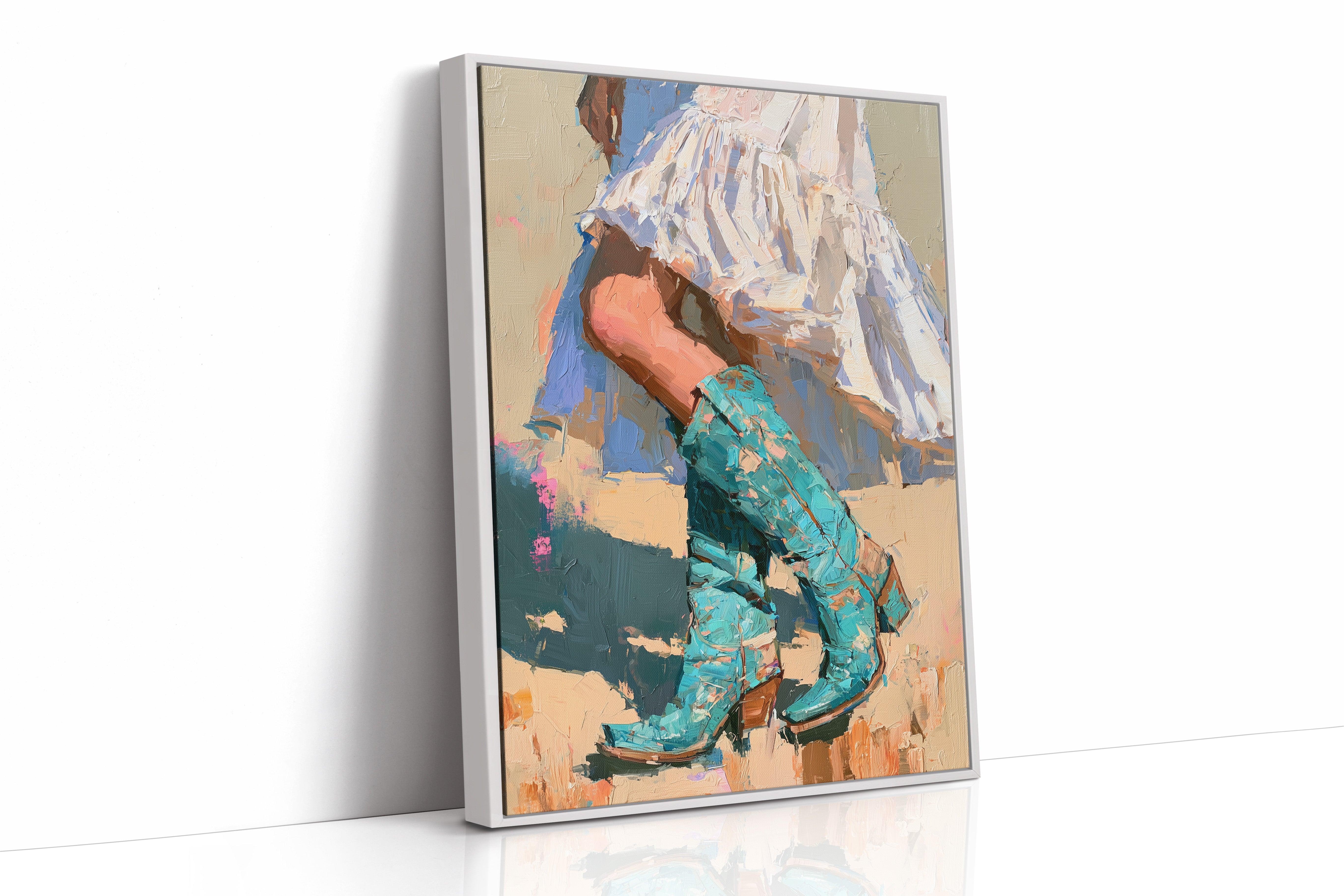 White Dress, Turquoise Boots