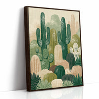 Twin Saguaros: Cactus Collage in Green & Tan