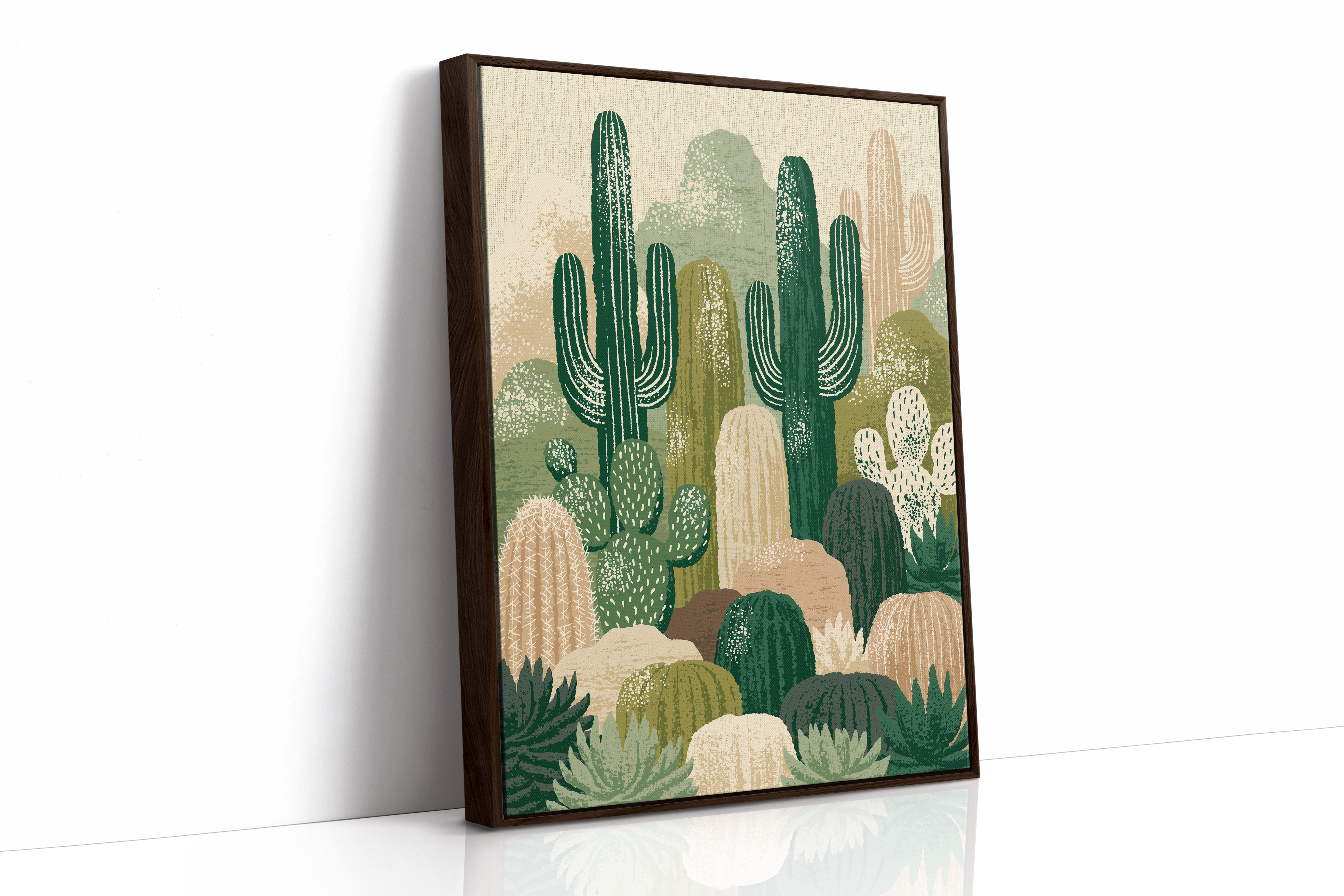 Twin Saguaros: Cactus Collage in Green & Tan