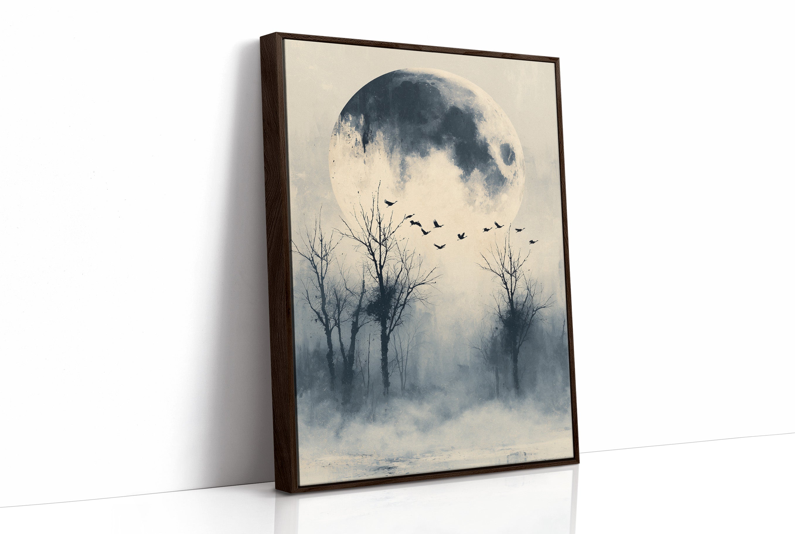Geese Take Flight Beneath the Shadowed Moon