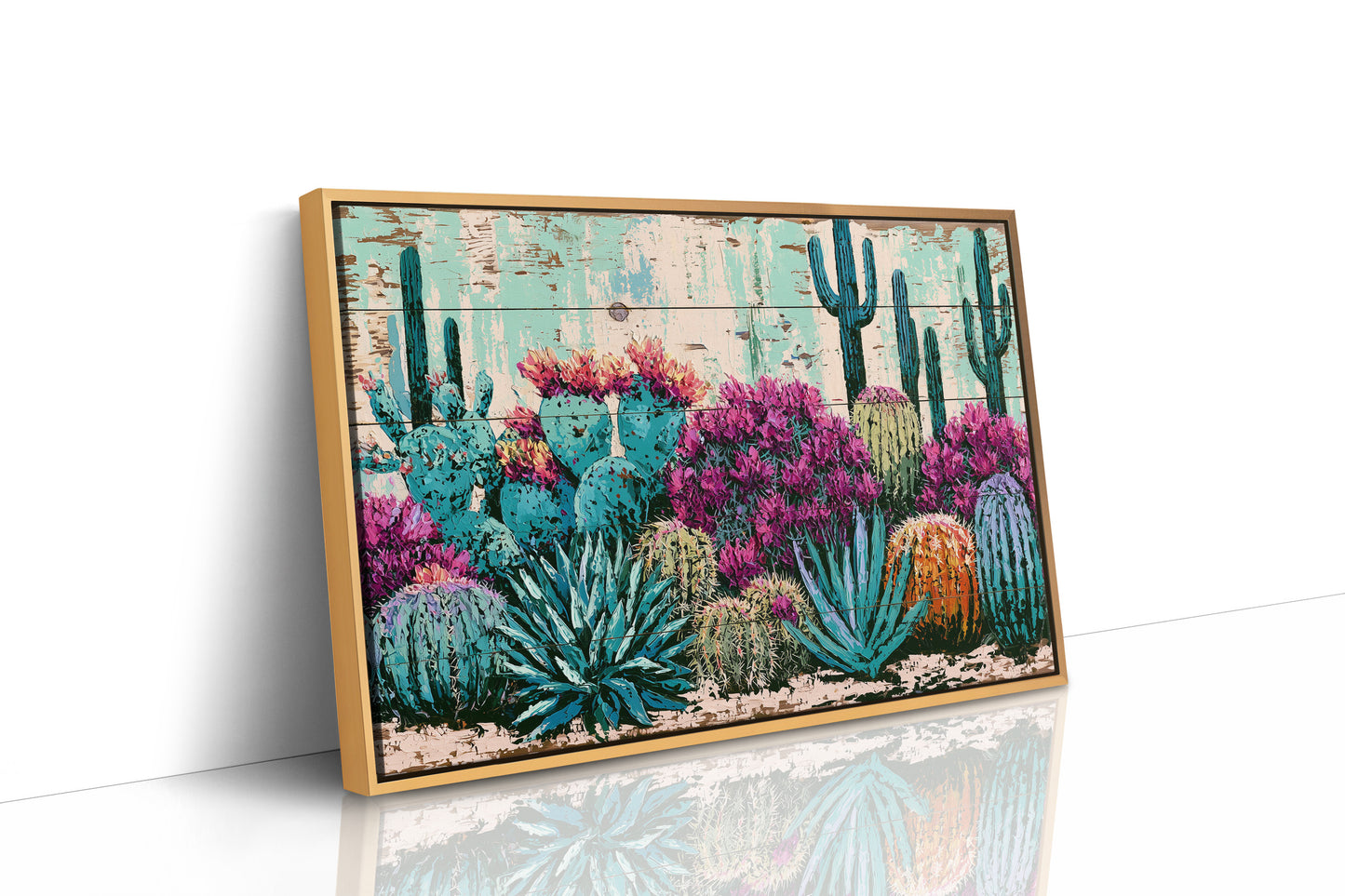 Turquoise Cactus and Fuchsia Blooms