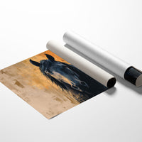 Midnight Stallion Against Amber Sky