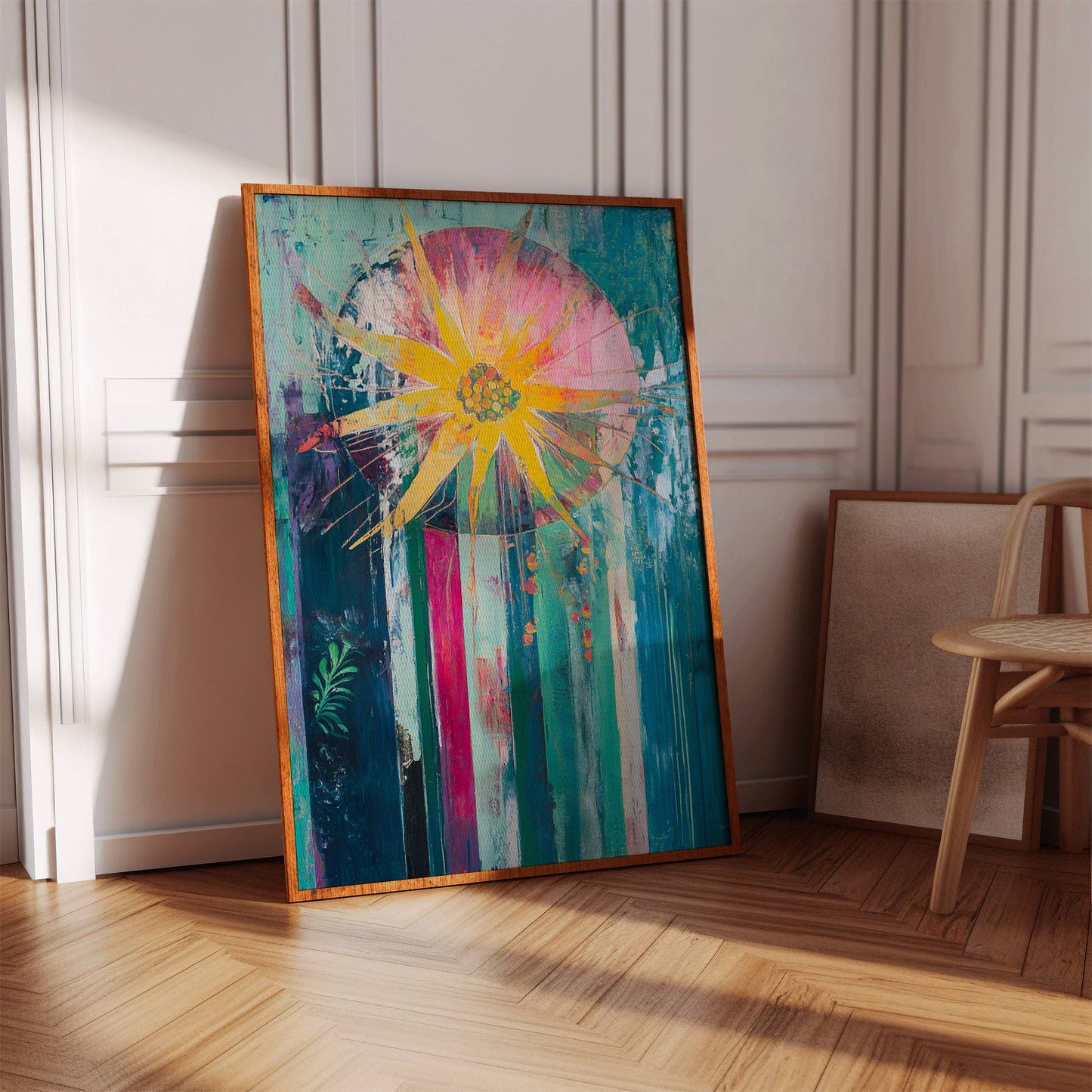 Sunflower Bursts Through Turquoise Rain
