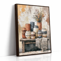 Bench of Boho Pots and Dried Blooms