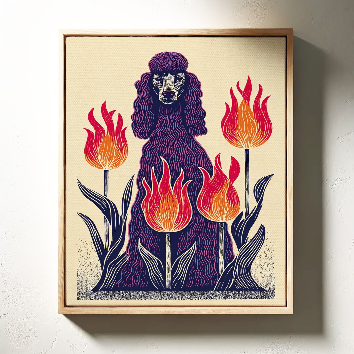 Poodle Amidst Fiery Blooms