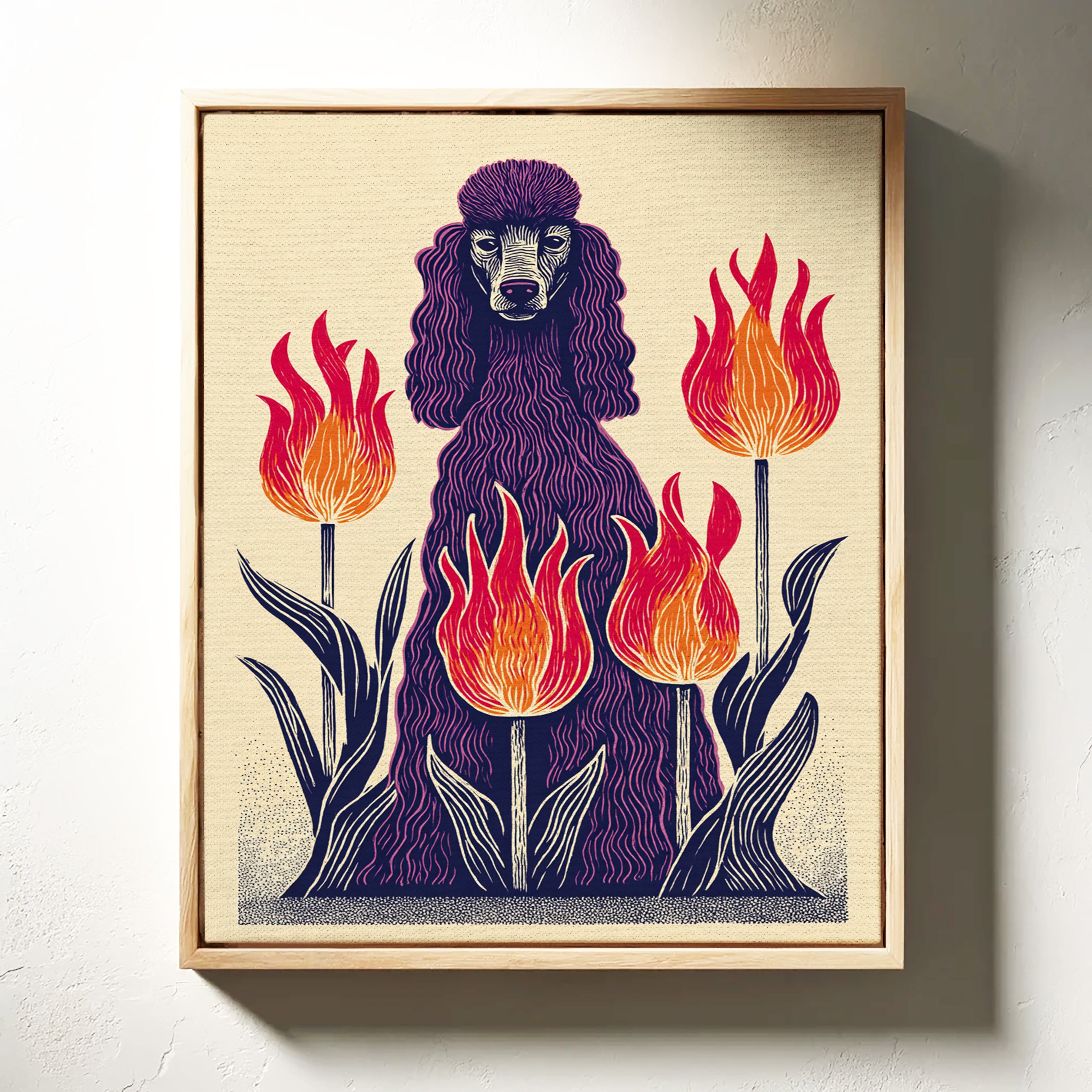 Poodle Amidst Fiery Blooms