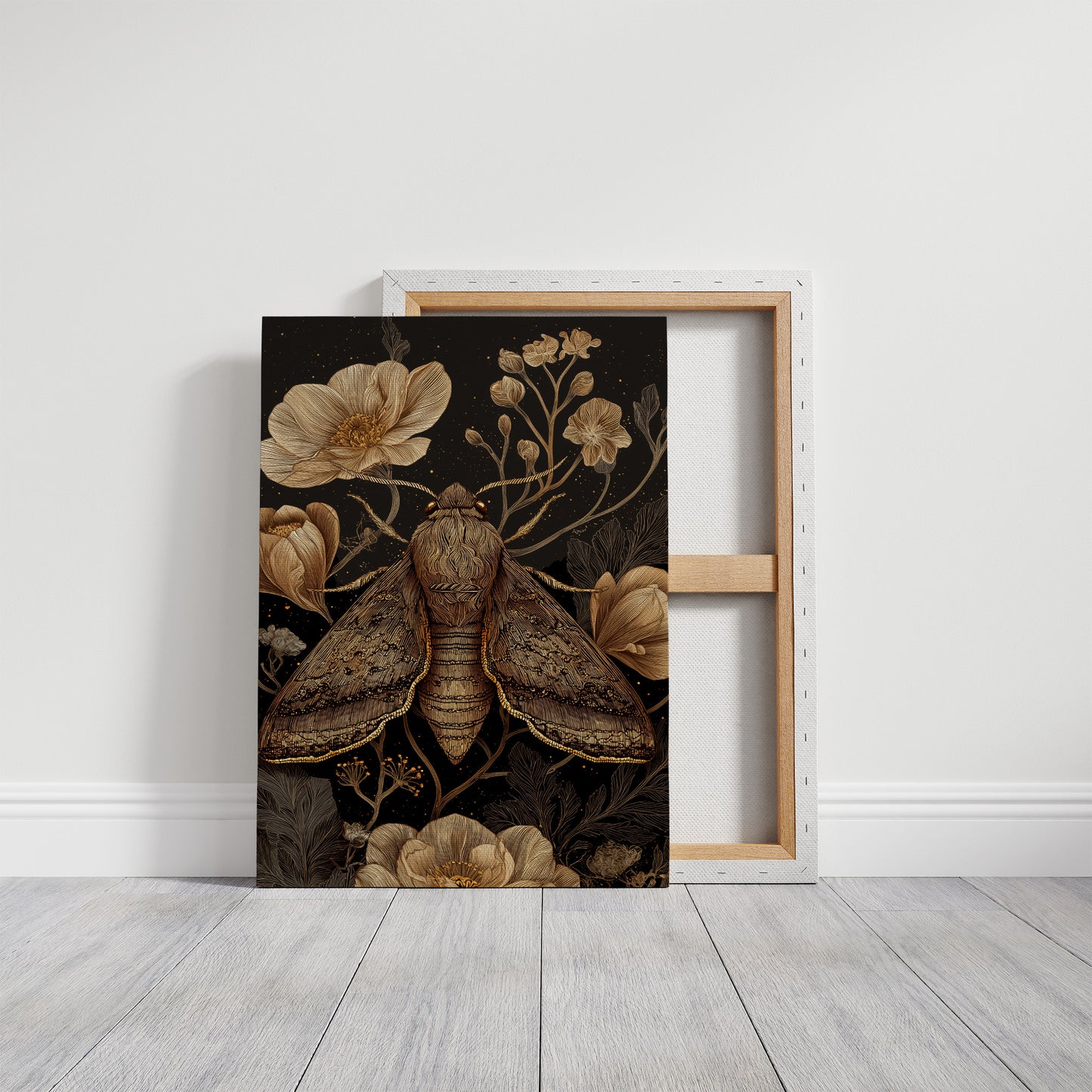 Midnight Moth Among Golden Blooms