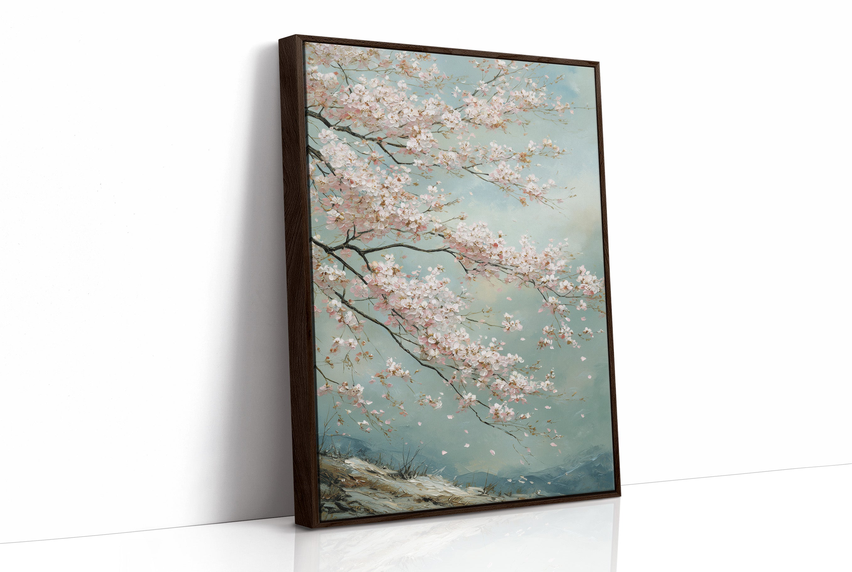 Cherry Blossoms Dance Against Turquoise