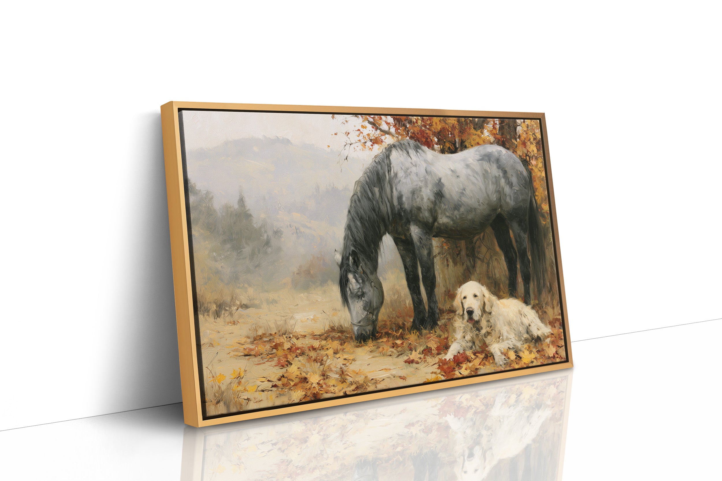 Grey Mare and Golden Retriever, Autumn