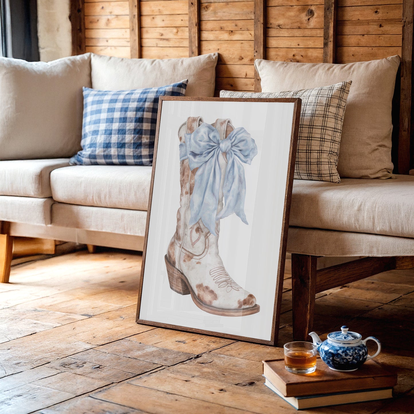 Blue Ribbons Dance On Ranch Leather