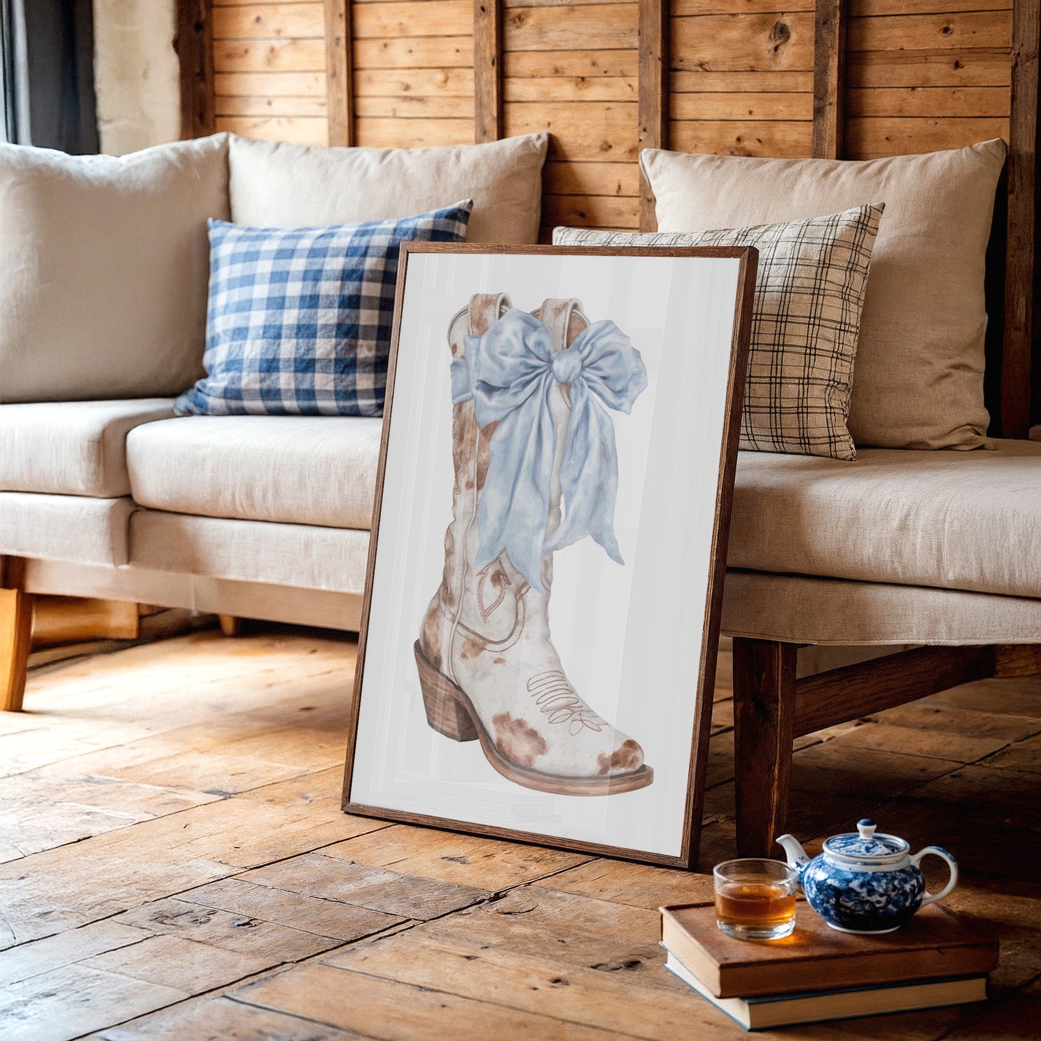 Blue Ribbons Dance On Ranch Leather