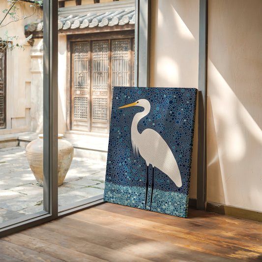 Elegant White Egret – Mosaic-Inspired Bird Wall Art