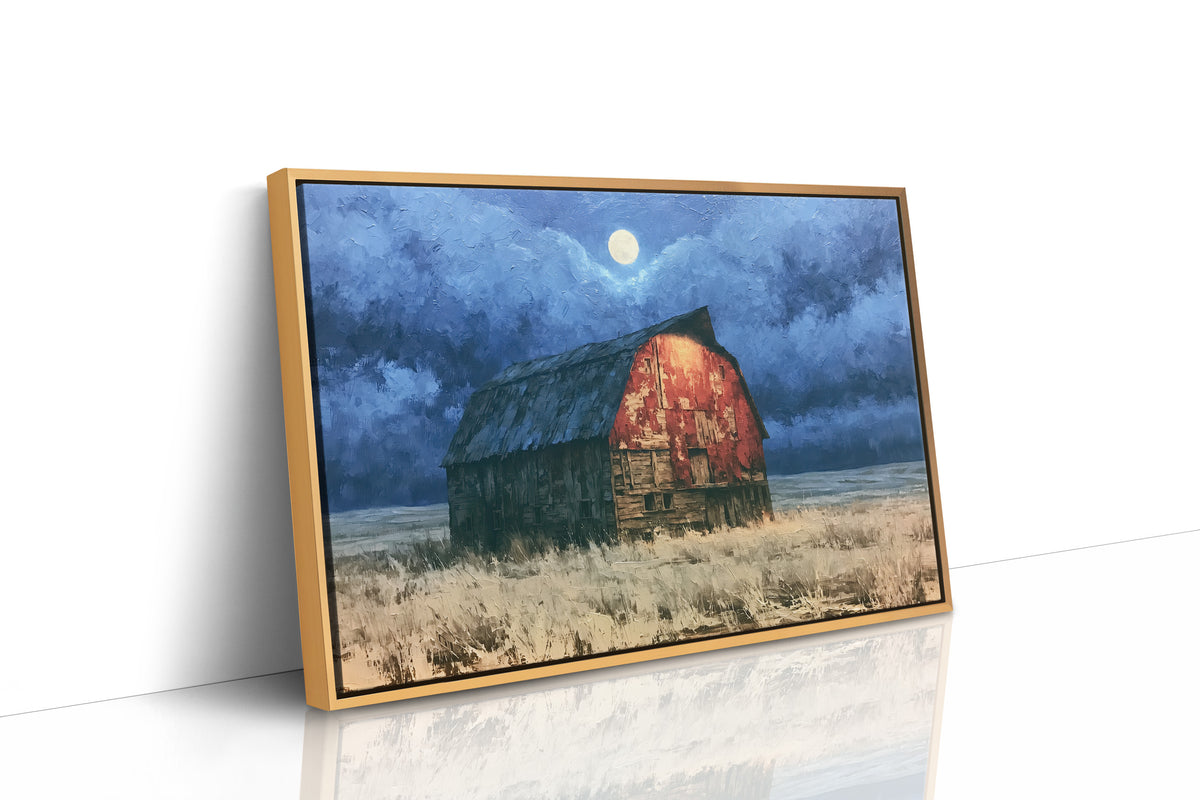 Old Red Barn Under Moonlight