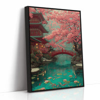 Cherry Blossoms Dance Above Koi Pond