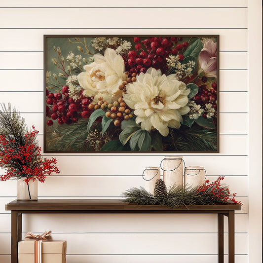 Winter Peonies Meet Crimson Berries