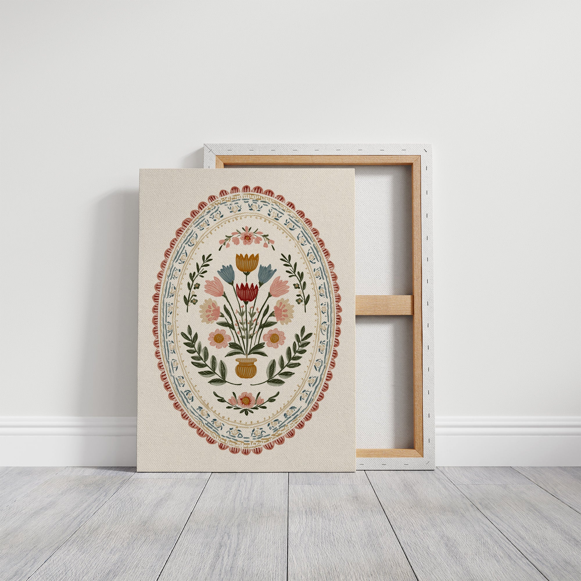 Folk Blooms in Oval Embrace