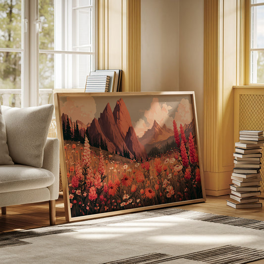 Alpine Meadows Bloom In Coral Light
