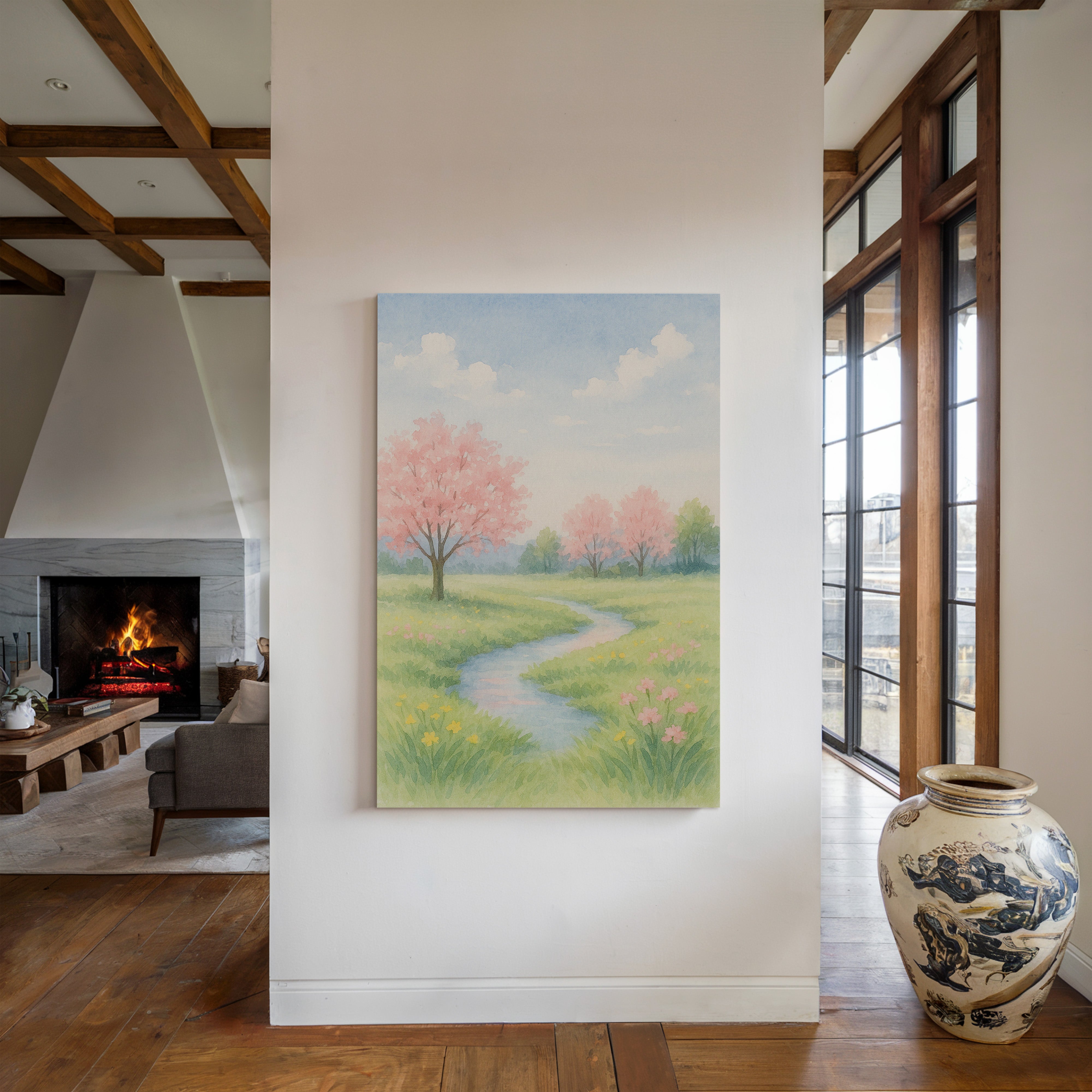 Spring Stream and Blossom Path