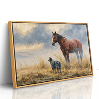 Bay Horse and Aussie Shepherd