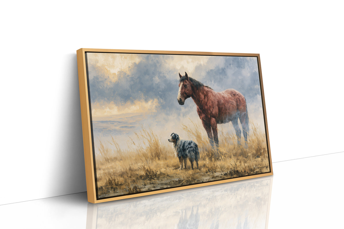Bay Horse and Aussie Shepherd