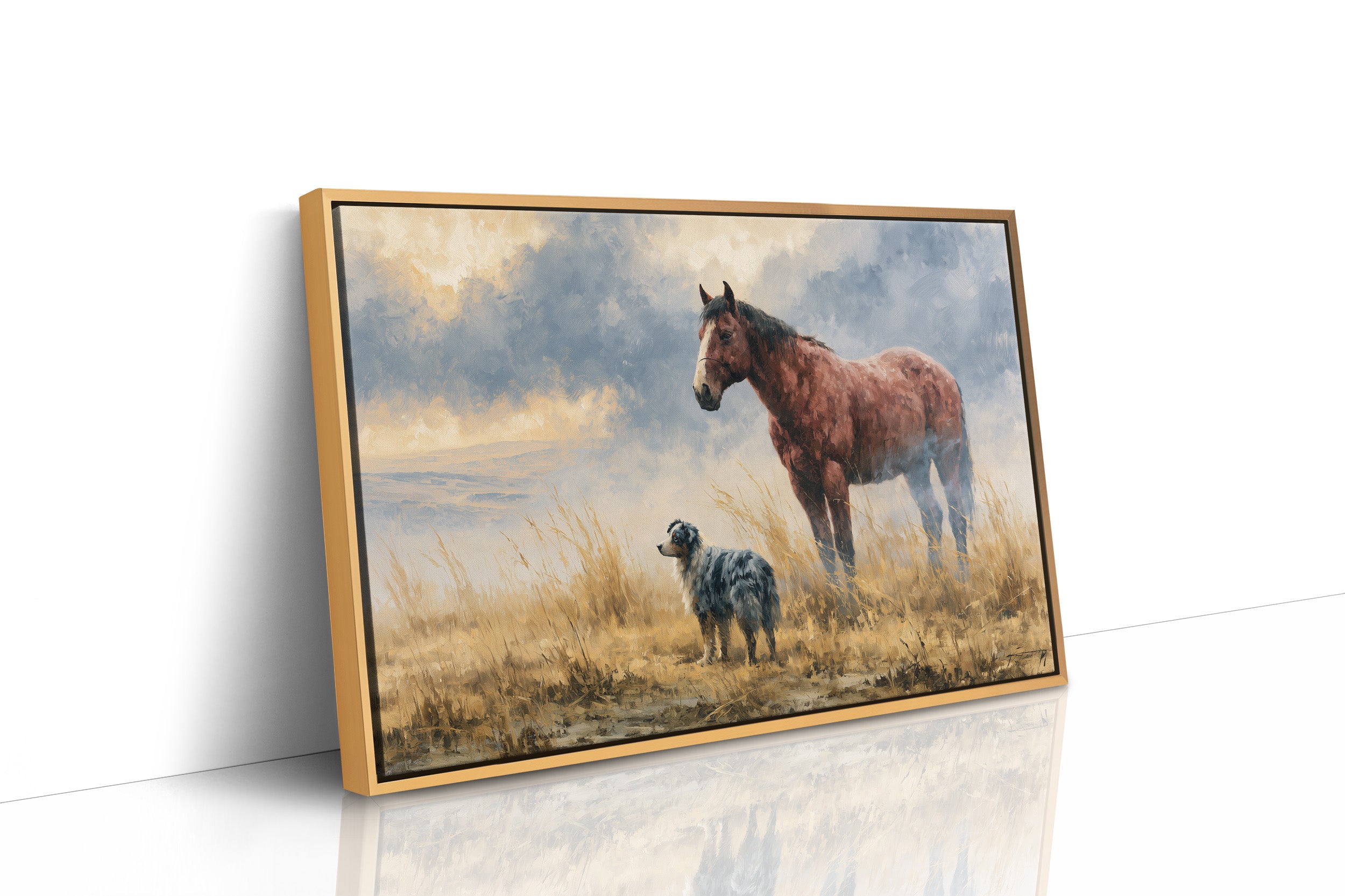 Bay Horse and Aussie Shepherd