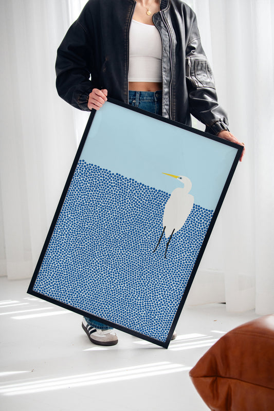 Egret in Blue Dotted Waters
