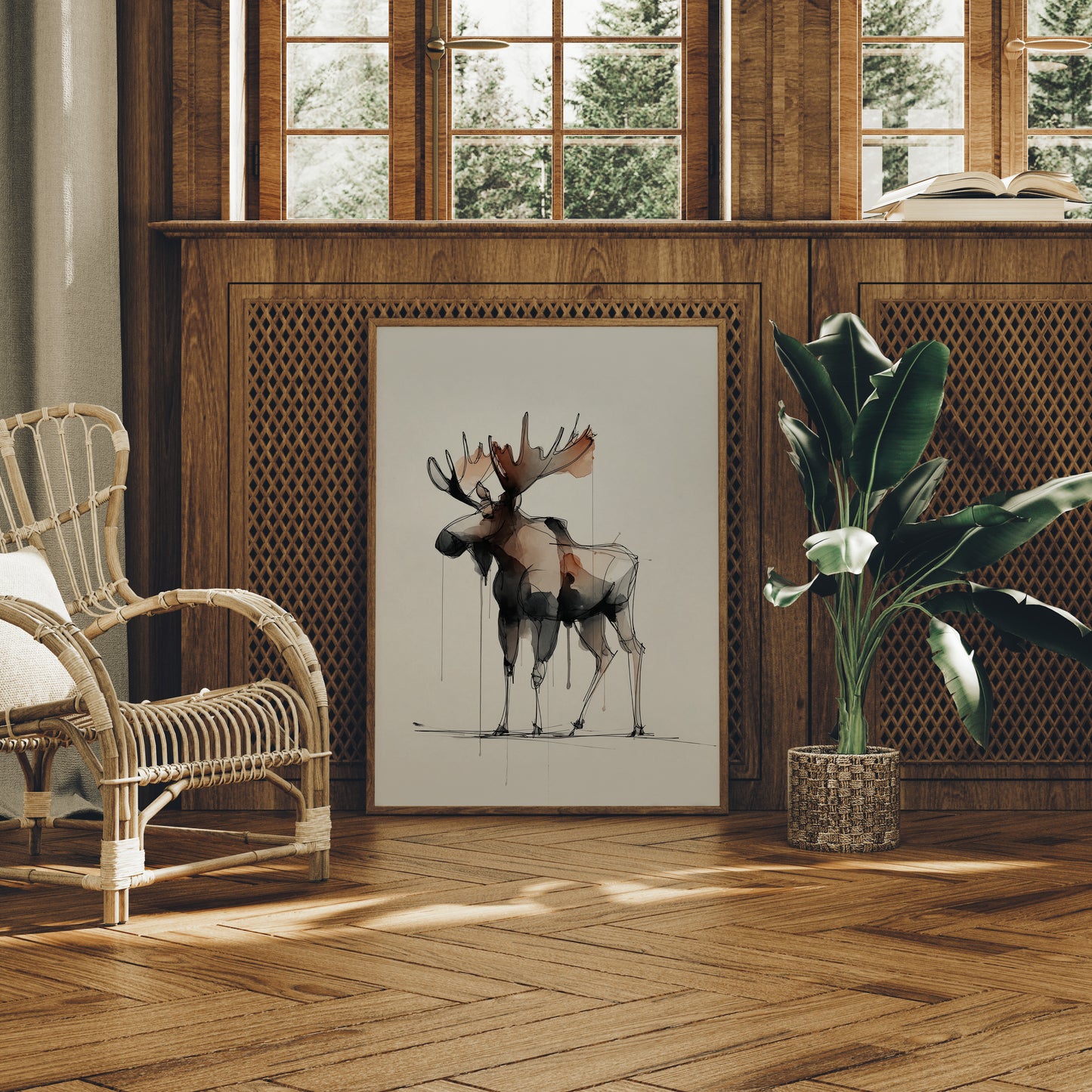 Watercolor Moose Meets Rustic Comfort