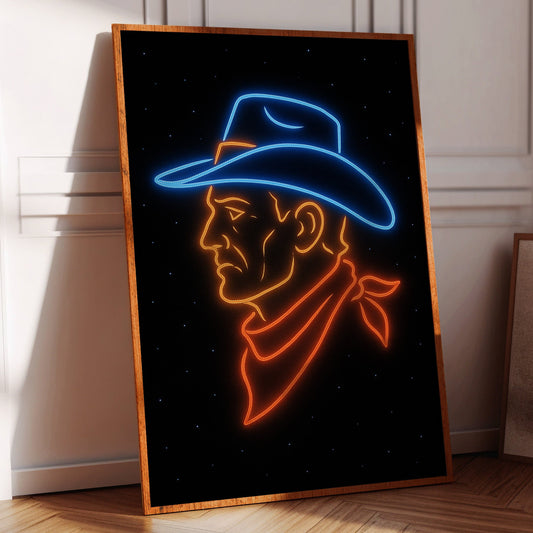 Neon Cowboy in the Starry Night